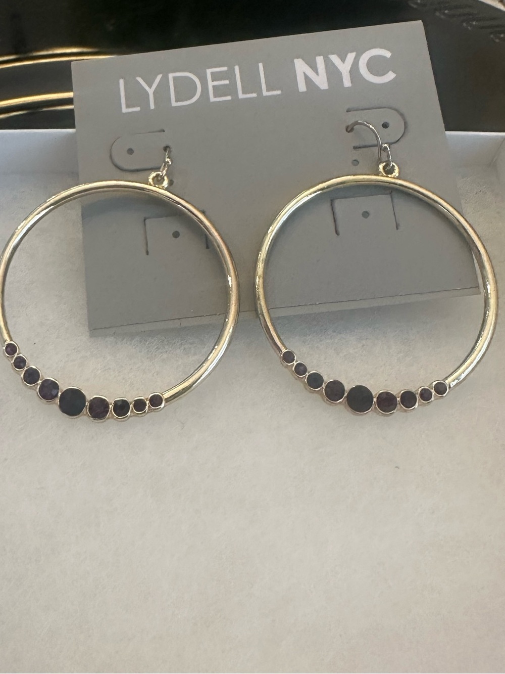 NWT Lydell NYC Gold Hoop Earrings with Faceted Purple Crystals